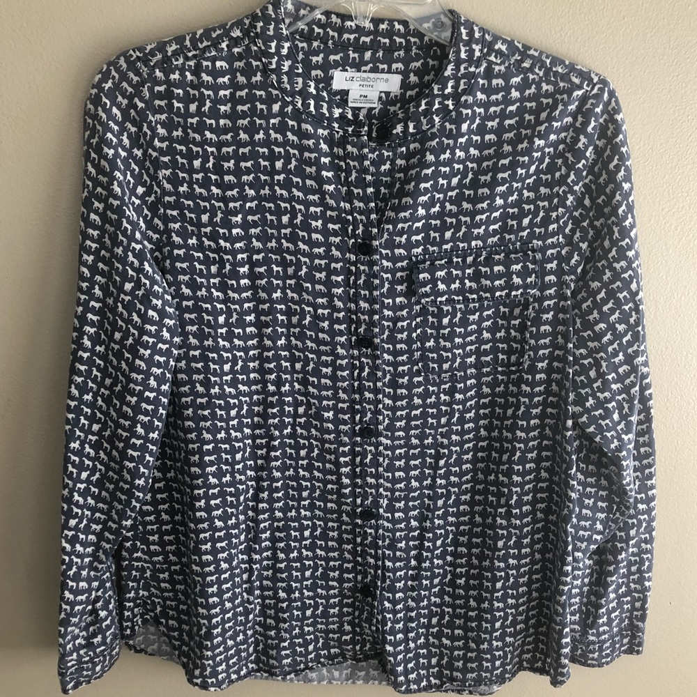 Liz Claiborne Horse Print Button Down Size PM